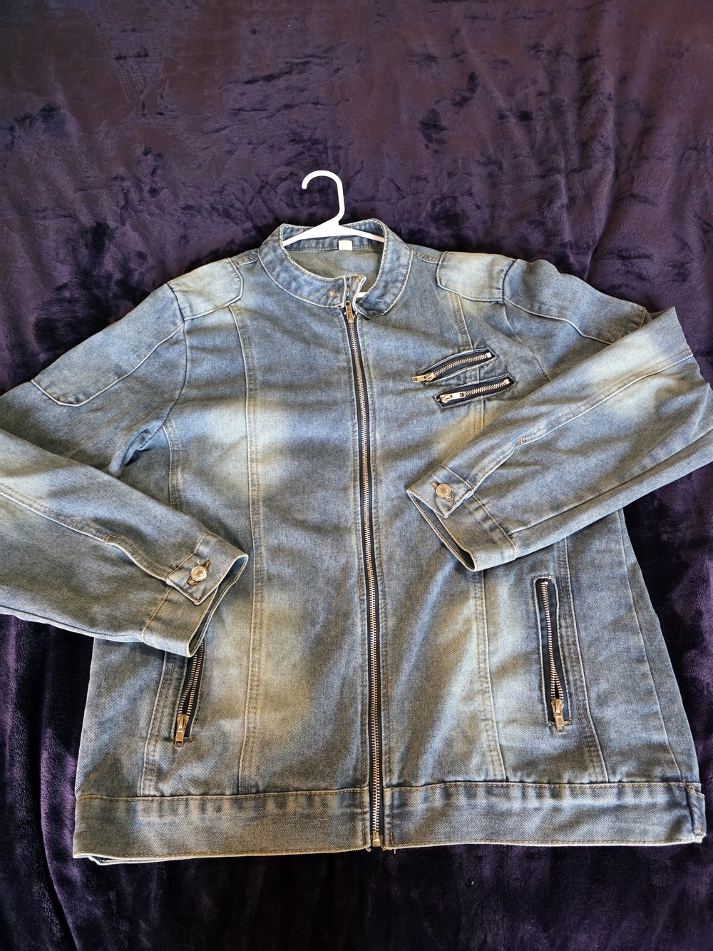 🔥 NEW / NEVER WORN 3XL Washed Denim Moto Racer Jacket – Heavy Zipper Hardware